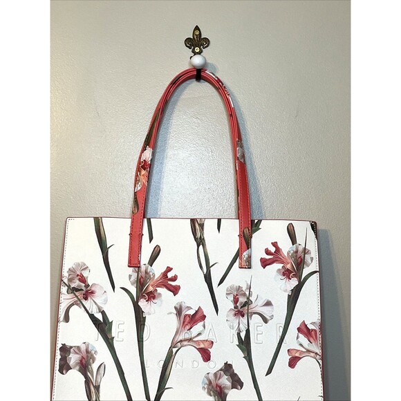 Ted Baker London The Icon Floral Print Large Size Tote Bag 13x13.5x4.5 inch Iris - Picture 3 of 16